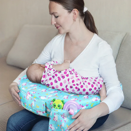 Babyhug Cotton Feeding Pillow With Belt Unicorn Print - Blue