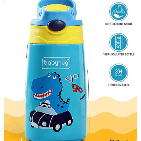 Babyhug Stainless Steel Insulated Sipper Bottle Dino Print Blue - 350 ml
