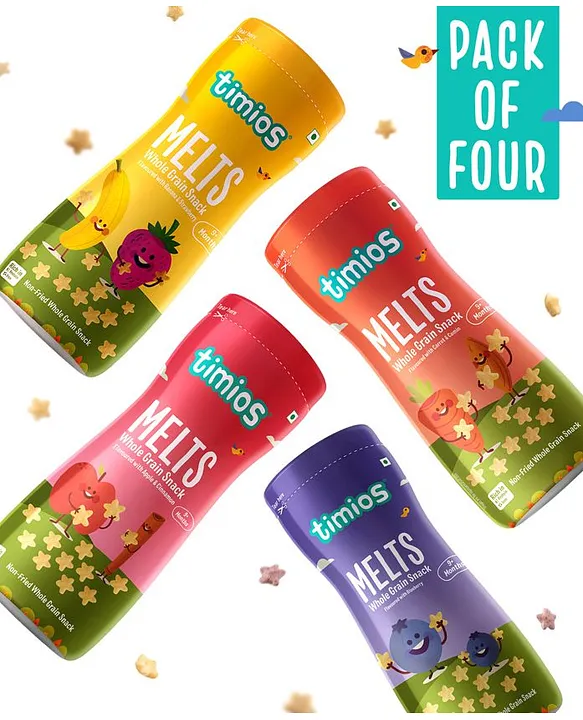 timios Melts Non-Fried No-Maida Wholegrain Snacks Assorted Pack of 4 - 50 g Each