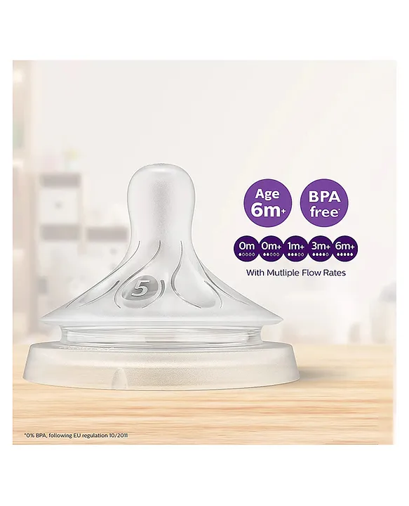 Avent Philips Natural Response Bottle Teat Baby Bottle Flow 5 Teats for Babies BPA Free - Pack of 2