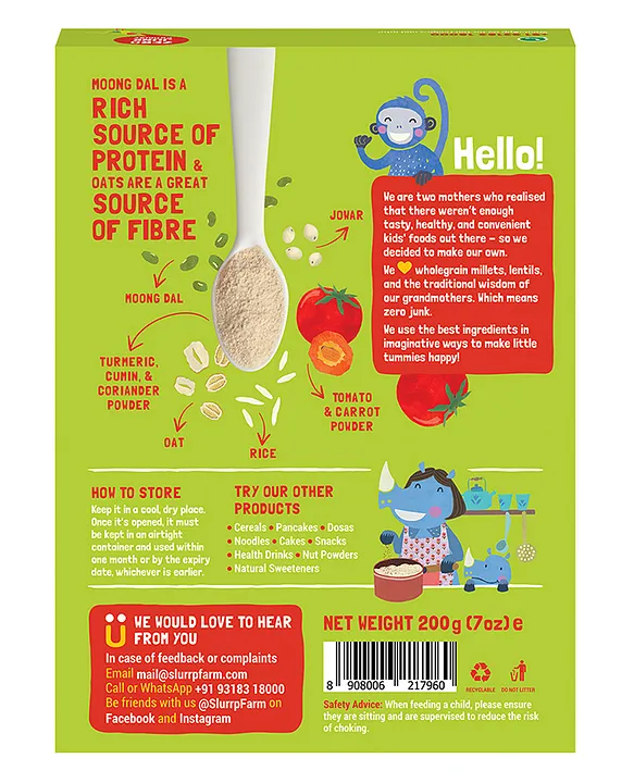 Slurrp Farm Instant No Added Sugar, No Salt, Moong Dal Khichdi Easy To Digest Healthy Cereal - 200 gm