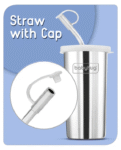 Babyhug Steel Straw Tumbler With Straw Cleaning Brush Silver - 450 ml