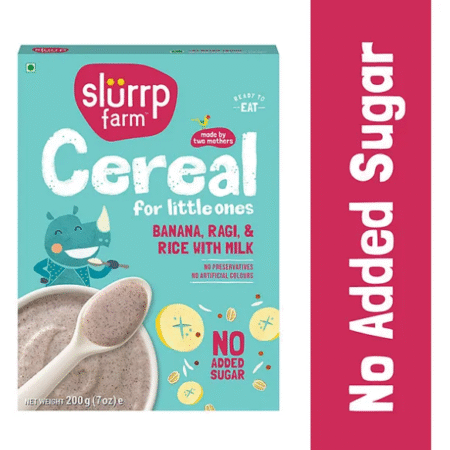 Slurrp Farm Mildly Sweetened with Date Powder, No Added Sugar Instant Cereal | Ragi, Rice and Banana with Milk