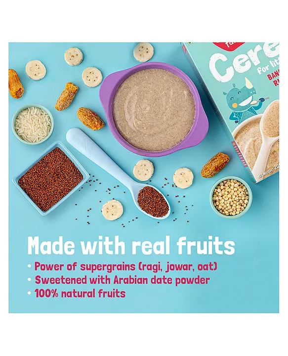 Slurrp Farm Mildly Sweetened with Date Powder, No Added Sugar Instant Cereal | Ragi, Rice and Banana with Milk