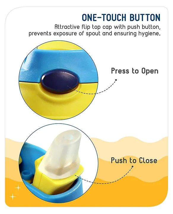 Babyhug Stainless Steel Insulated Sipper Bottle Dino Print Blue - 350 ml