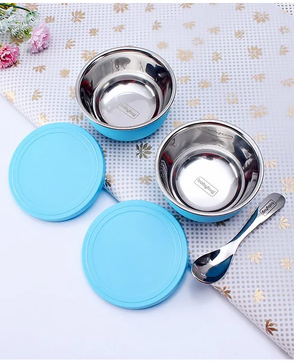 Babyhug Stainless Steel Spill Proof Bowl Set Of 2 With Spoon (Colour May Vary)