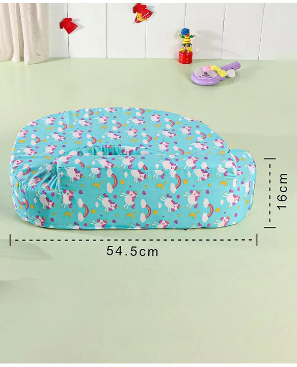 Babyhug Cotton Feeding Pillow With Belt Unicorn Print - Blue