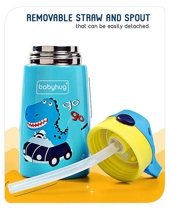 Babyhug Stainless Steel Insulated Sipper Bottle Dino Print Blue - 350 ml
