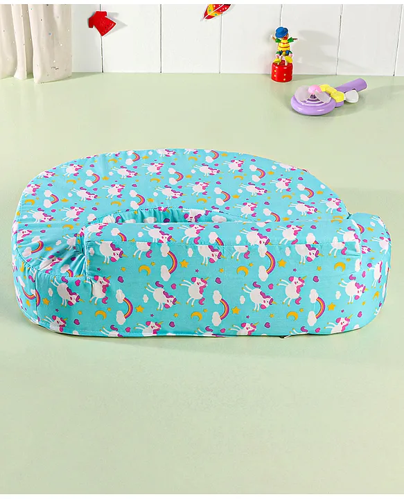 Babyhug Cotton Feeding Pillow With Belt Unicorn Print - Blue