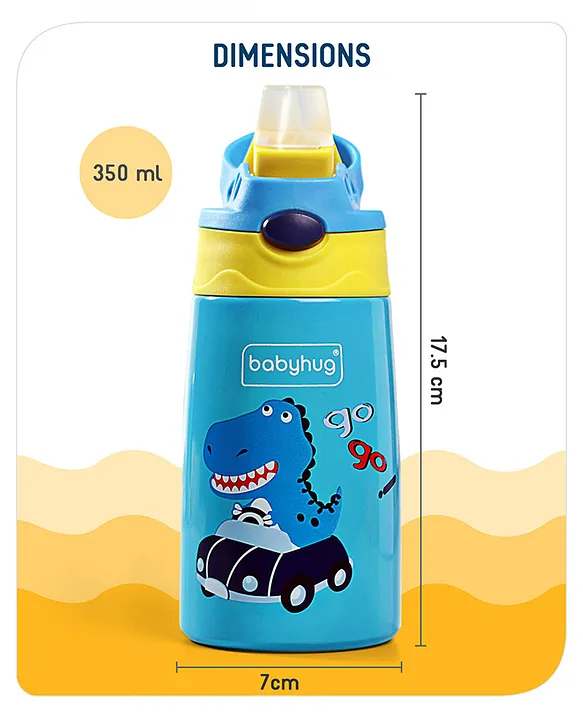 Babyhug Stainless Steel Insulated Sipper Bottle Dino Print Blue - 350 ml