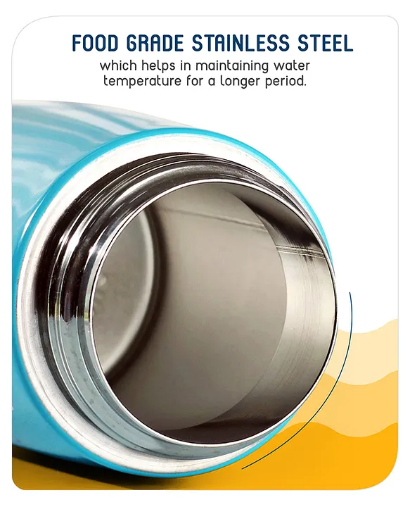 Babyhug Stainless Steel Insulated Sipper Bottle Dino Print Blue - 350 ml