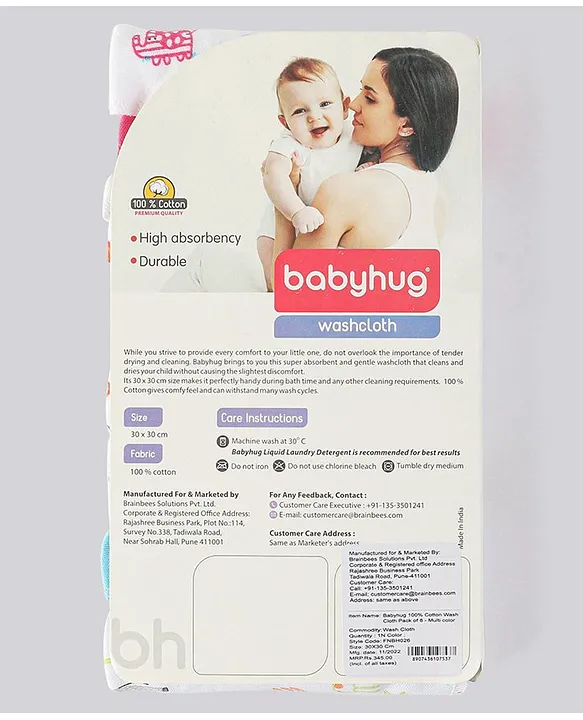 Babyhug 100% Cotton Wash Cloth Pack of 8 - Multicolor