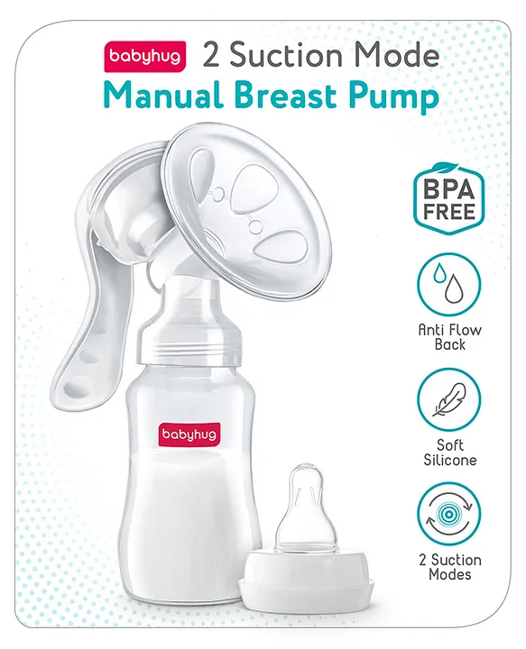 Babyhug Manual Breast Pump with 2 Suction Modes- White