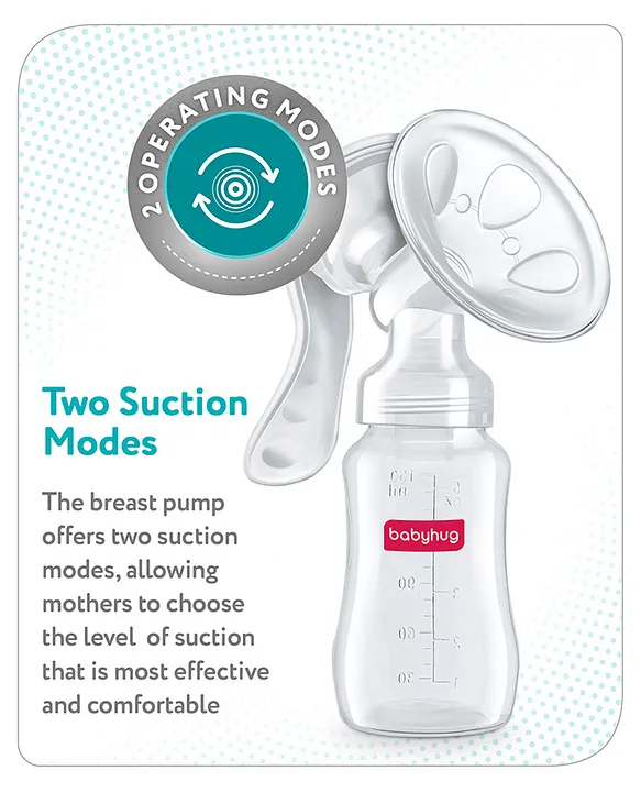 Babyhug Manual Breast Pump with 2 Suction Modes- White