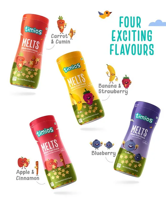 timios Melts Non-Fried No-Maida Wholegrain Snacks Assorted Pack of 4 - 50 g Each