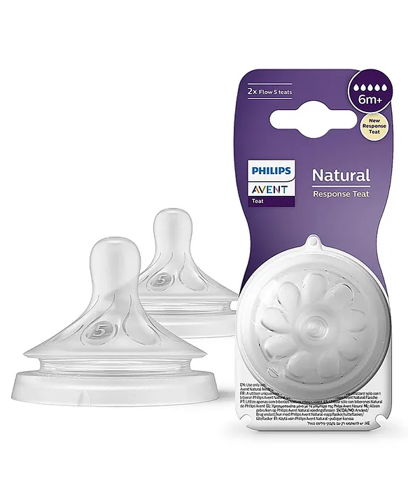 Avent Philips Natural Response Bottle Teat Baby Bottle Flow 5 Teats for Babies BPA Free - Pack of 2