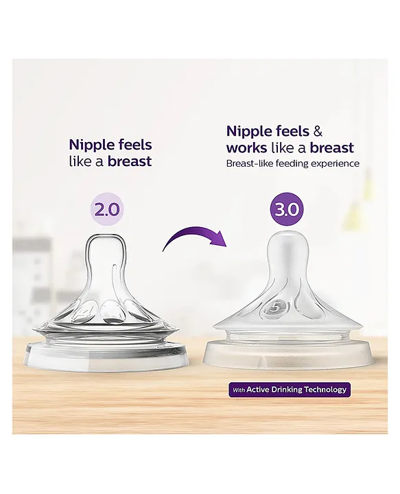Avent Philips Natural Response Bottle Teat Baby Bottle Flow 5 Teats for Babies BPA Free - Pack of 2