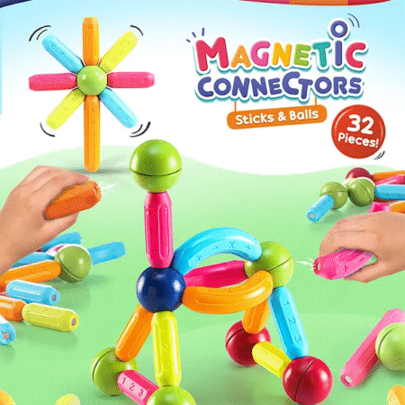 Intelliskills Premium Magnetic Building Sticks 32 Pieces Toy for Kids| 32 pcs| Activity & Education Blocks Toy | Montessori Learning & Construction Set | Birthday Gift| Non-Toxic
