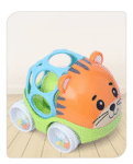 Babyhug Premium Tiger Free Wheel Car Cum Orange Rattle Toy| Fun, Flexible, and Soothing Rattle Toy for Kids Gifting Toy| Child Safe Material| Improves Motor Skills| Early Development Toys for 3+ Months| Non-Toxic| BIS Certified