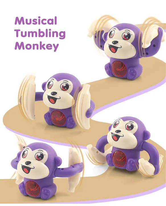 Fab N Funky Tumbling Monkey Purple Musical Toy for Kids|Spinning, Rolling, Tumble Action | Light & Musical | Fun Banana Monkey Toy for Kids | Multicolor | Battery Operated (Batteries Not Included)