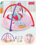 Babyhug Play Gym with Hanging Rattles|Elephant on Air Balloon Theme Soft Activity Play Mat Portable & Easy to Carry with Detachable Toys|2+ Months Motor Skill Development |Ideal for gifting|BIS