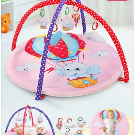 Babyhug Play Gym with Hanging Rattles|Elephant on Air Balloon Theme Soft Activity Play Mat Portable & Easy to Carry with Detachable Toys|2+ Months Motor Skill Development |Ideal for gifting|BIS