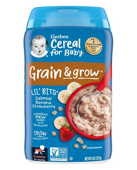 Gerber Cereal for Baby, Lil Bits - Oatmeal Banana Strawberry Cereal- 227gm