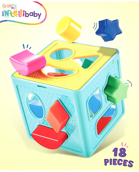 Intellibaby Premium Shape Sorter Cube for Toddlers | 18 Multicoloured Shapes | Builds Motor Skills |Early Learning Educational Toy |Paediatrician Approved |Colour May Vary |BIS Certified |For Gifting