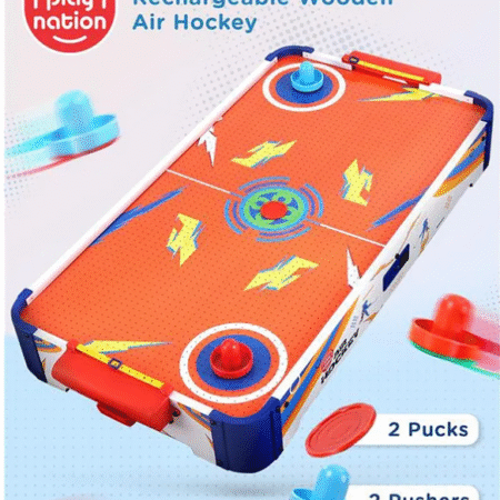 Play Nation Rechargeable Air Hockey I Real Air Flow with 2 Strikers, 2 Pucks Tabletop Game Indoor Fun Interactive Sports | BIS Certified
