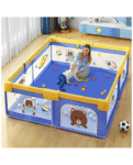 StarAndDaisy 'We Care' Playpen for Baby Portable and Play Yard for Kids with Teddy Bear Print Blue 120cm x 120cm