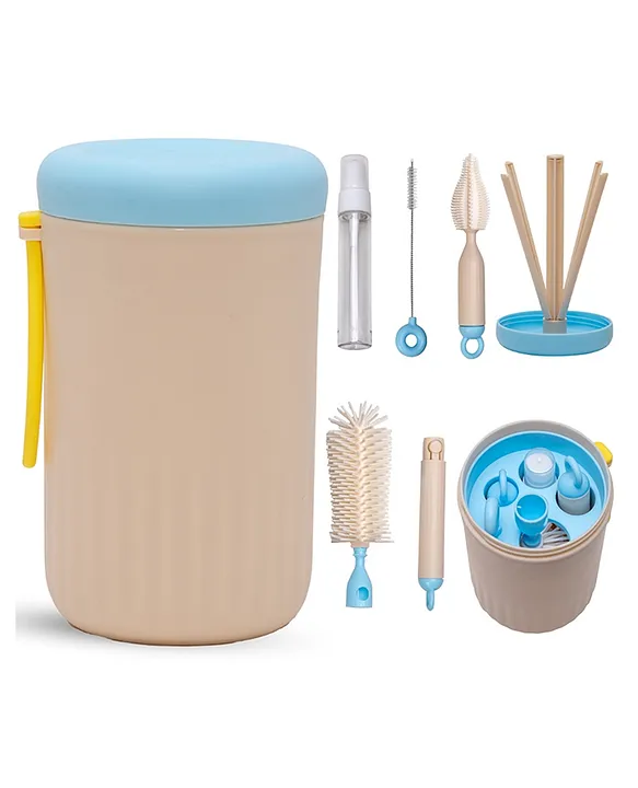Adore Advanced PRACTO-The Smart Travel Bottle Cleaning Brush Kit & Drying Rack with Storage Case- Blue