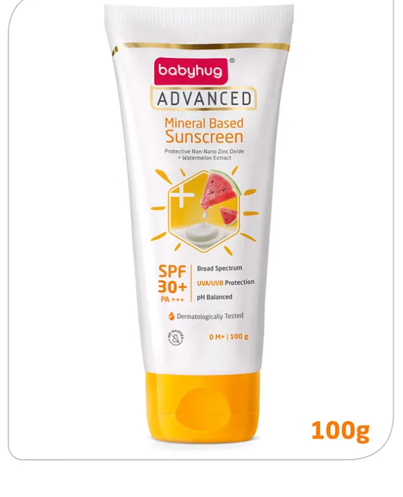 Babyhug Advanced Mineral Based Sunscreen with SPF 30 + & PA+++ & Broad Spectrum Protection and No White Cast - 100 g