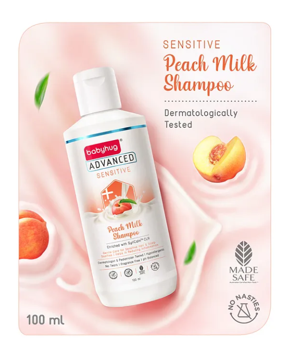 Babyhug Advanced Sensitive Peach Milk Shampoo No Tear Formula Suitable For Newborn Baby - 100 ml