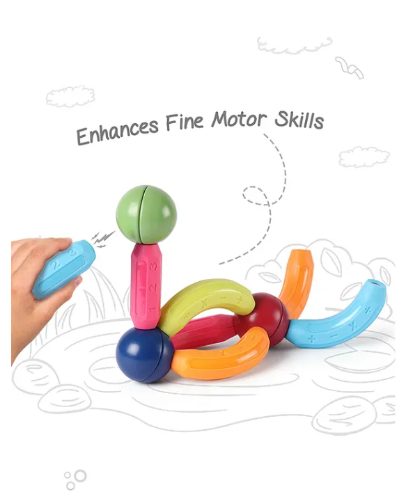 Intelliskills Premium 64 Pieces Magnetic Building Sticks & Balls Toy | Activity & Education Blocks | Montessori Learning & Construction | Unlimited Play | Non-Toxic