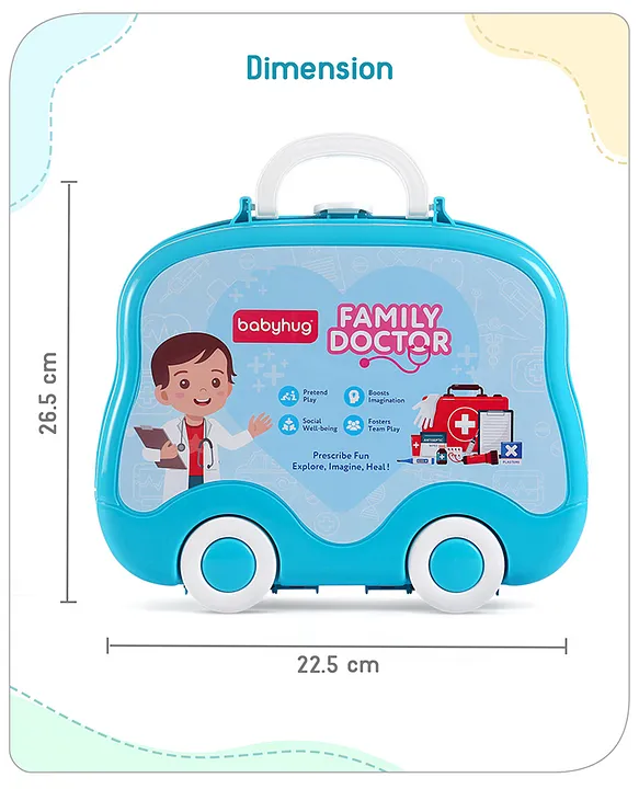 Babyhug Pretend Play Doctor Set with LED Lights&Realistic Medical Instruments| Wheeled Suitcase with Storage Tray for Role Play Fun Durable ABS Plastic|2+ Years Ideal for gifting|15 Pcs|BIS Certified