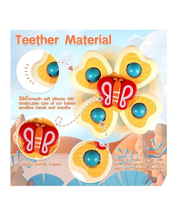 ADKD Butterfly Spinners Toy Waterproof Suction Cup Spinning Top Rotating For Boys Girls Pack of 2-(Random Design)