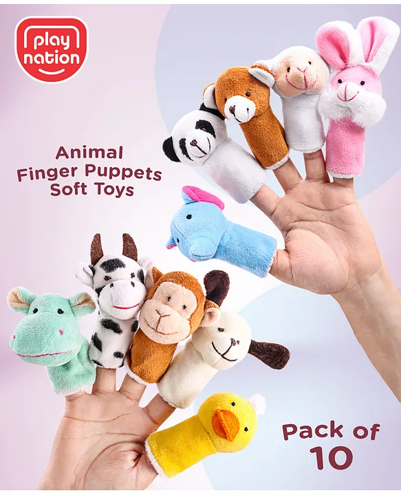 Play Nation Animal Finger Puppets Soft Toys Pack of 10 - Multicolor
