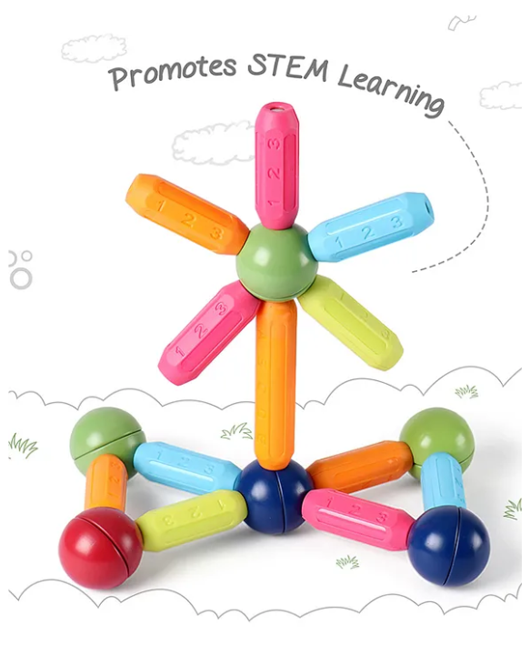 Intelliskills Premium 64 Pieces Magnetic Building Sticks & Balls Toy | Activity & Education Blocks | Montessori Learning & Construction | Unlimited Play | Non-Toxic