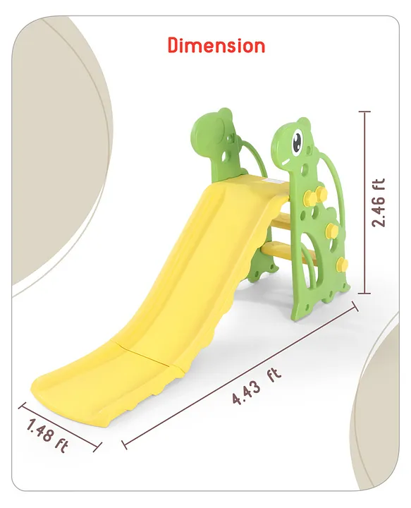Babyhug Yellow and Green Dino Slide for Kids at Home(L 4.43 x B 1.48 x H 2.46) ft| Mini Freestanding Foldable Indoor Slider for 2-4 Years Kids| Child Safe Material| BIS Certified