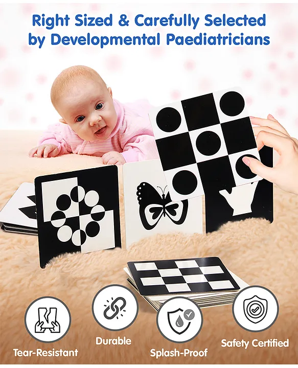 Intellibaby Large High Contrast Premium B&W Flash Cards|40 B&W Visuals|Non Toxic|Anti Glare|Tummy Time Play|Visual Stimulation|Paediatrician Approved