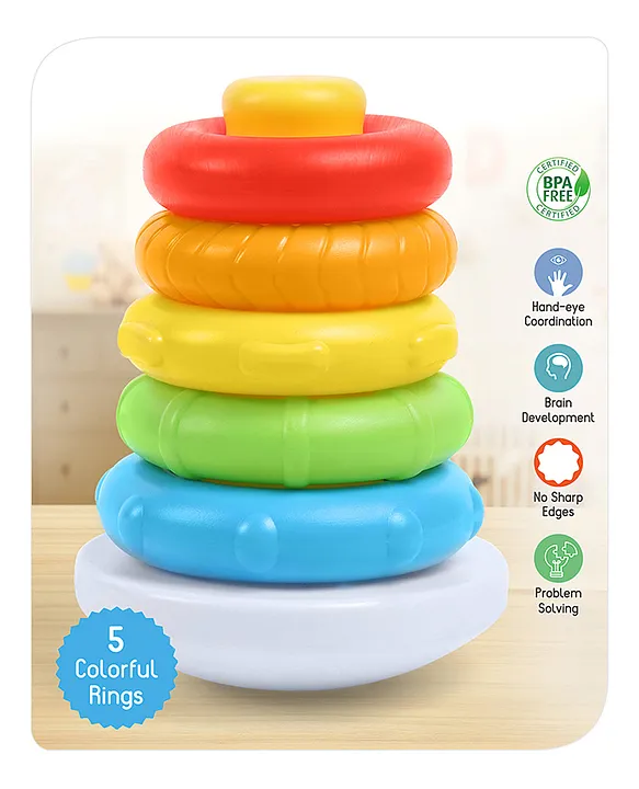 Babyhug Premium 5 Colorful Stacking Rings| Junior Plastic Stack Up Educational Toy| Bath Toy Ring| BIS Certified| Non-Toxic| 6 Months+