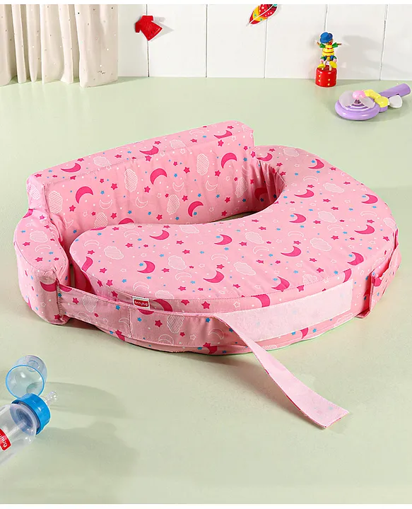 Babyhug Cotton Feeding Pillow With Belt Moon Print - Pink
