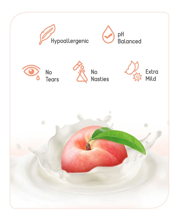 Babyhug Advanced Sensitive Peach Milk Head to Toe Wash Extra Gentle No Tear Formula For Sensitive Baby 2 In 1 Shampoo & Body Wash - 100 ml