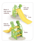 Babyhug Yellow and Green Dino Slide for Kids at Home(L 4.43 x B 1.48 x H 2.46) ft| Mini Freestanding Foldable Indoor Slider for 2-4 Years Kids| Child Safe Material| BIS Certified