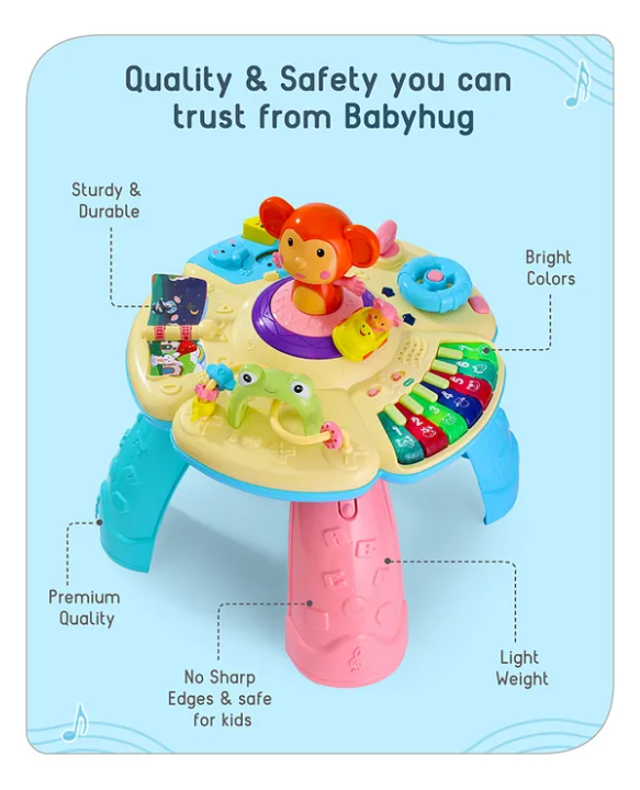 Babyhug Premium Musical Activity Table| Multi Activity Play Table for 1 Year+ Toddlers| Early Learning & Educational Toy with Shapes, Numbers, Colors & Sound| Best Birthday Gift| BIS Certified