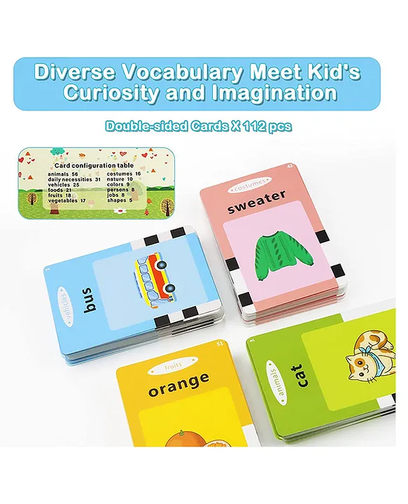 NEGOCIO 112 colorful Double-Sided Talking Flash Cards 224 Words (Colour May Vary)