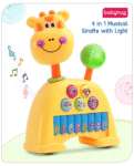 Babyhug Musical Light & Sound Giraffe Piano with 5 Modes of Animal Sound (Colour May Vary)| Soothing Melodies| Interactive Modes| Spinning Wheel| Ideal Gifting Option