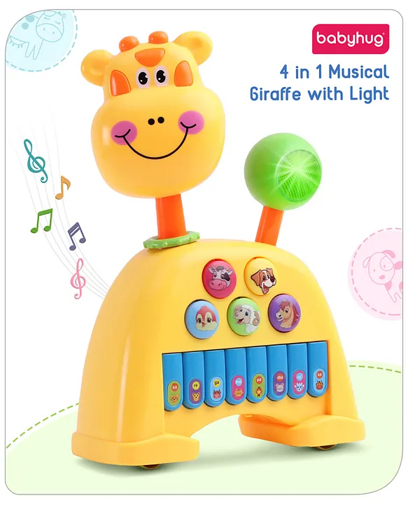 Babyhug Musical Light & Sound Giraffe Piano with 5 Modes of Animal Sound (Colour May Vary)| Soothing Melodies| Interactive Modes| Spinning Wheel| Ideal Gifting Option