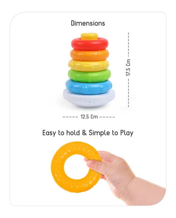 Babyhug Premium 5 Colorful Stacking Rings| Junior Plastic Stack Up Educational Toy| Bath Toy Ring| BIS Certified| Non-Toxic| 6 Months+