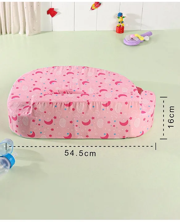 Babyhug Cotton Feeding Pillow With Belt Moon Print - Pink